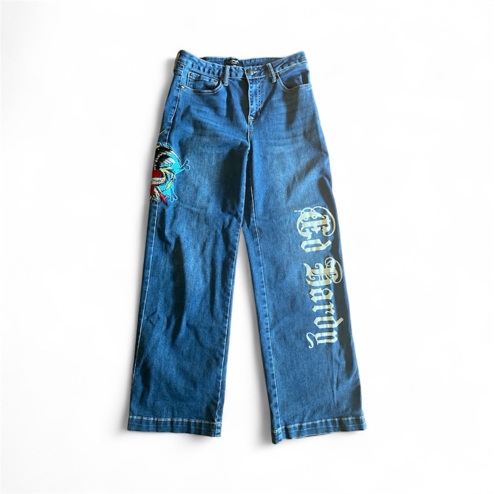 Ed Hardy Denim Pants with Vibrant Embroidery